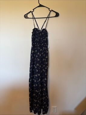 Navy Floral Smocked-Strap Jumpsuit